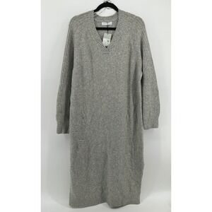 Primark Gray Knit Long Sleeve Midi Sweater Dress Side Slit Medium Wool Blend NWT